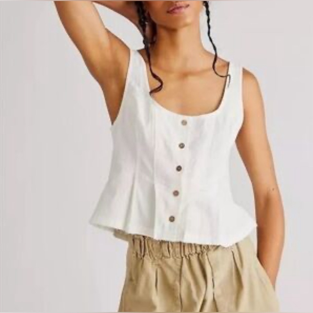 Free People Brie Corset Top Endless Summer White Tank | Sz L
